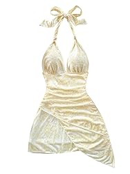 BEAUDRM Women's Floral Print Sleeveless Halter Deep