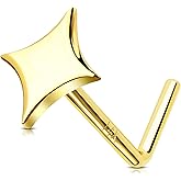 Quadrilateral Star Nose Stud 14K Solid Real Gold L Shape Nostril Ring 20G 6MM Luxurious Fine Jewelry