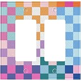 wyehjut Colorful Retro Checkered Wall Plate Decorative 2 Gang Double Rocker Pretty Rainbow Geometric Light Switch Cover Electrical Receptacle Faceplate for Girls Bedroom Home Bathroom