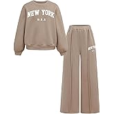 RoseSeek Girl's 2 Piece Outfits letter Graphic Pullover Sweatshirts and Wide Leg Pants