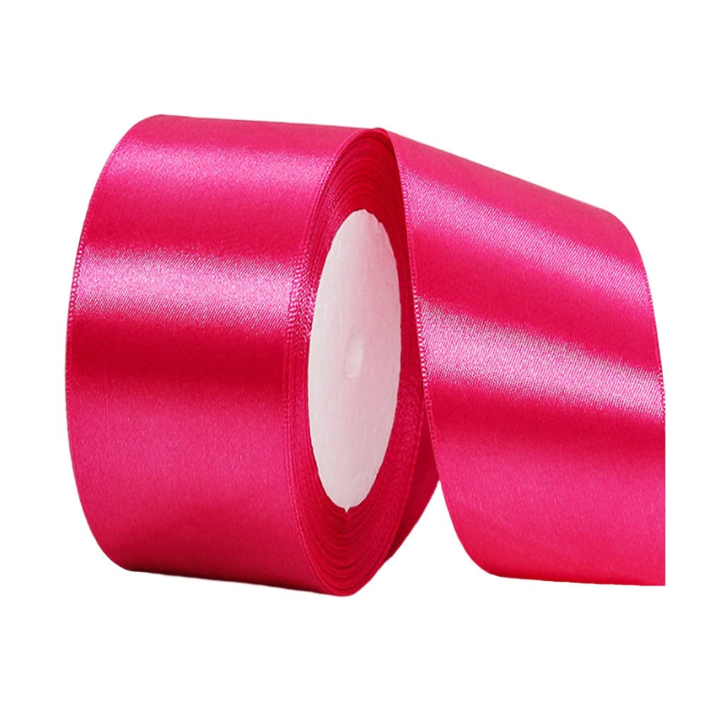 40mm Wide Thick Hot Pink Ribbon for Gift Wrapping,22m 1.5Inch Large Fabric Satin Ribbon Rose Bow for Gift Wrapping,Ribbons for Crafting,Hair,Bouquets,Wedding,Car,Presents,Cake,Christmas Decorations