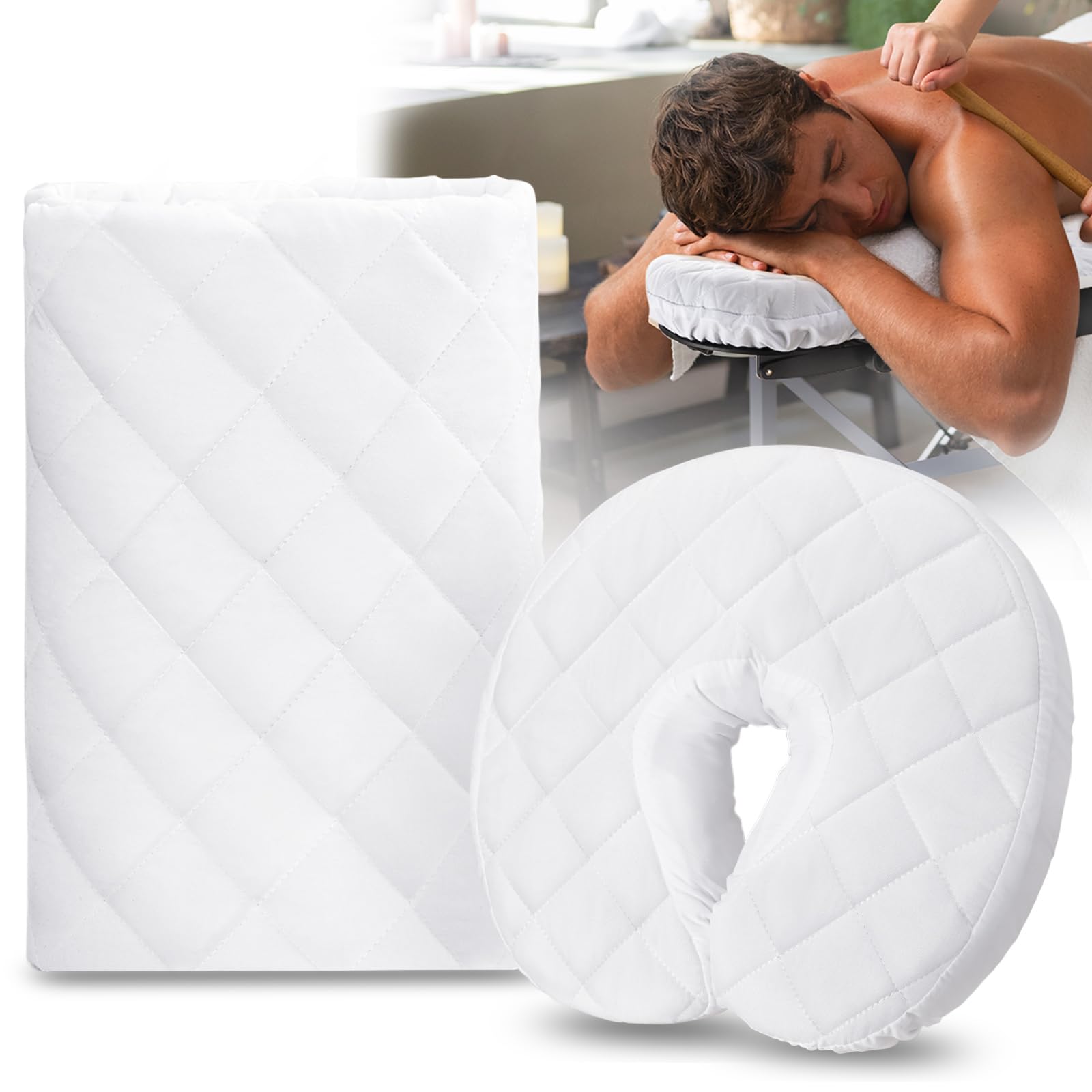 Noverlife 2-Piece Waterproof Microfier Fitted Massage Table Pad Set, Includes Massage Bed Pad Sheet and Face Rest Cover, 72x33in Mattress Protector Pad Universal Size Massage Face Cover for Spa Salon
