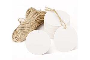 Segarty Blank Paper Tags - 100 PCS White Round Gift Tags with 65 Feet Jute Twine, Great for Crafts, Nametags, Gifts Wrapping, Birthdays Greeting Card