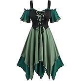 ROSE GAL Women Plus Medieval Renaissance Costume Dress Cold Shoulder Ruffles Layered Lace-up Underbust Corset Dress