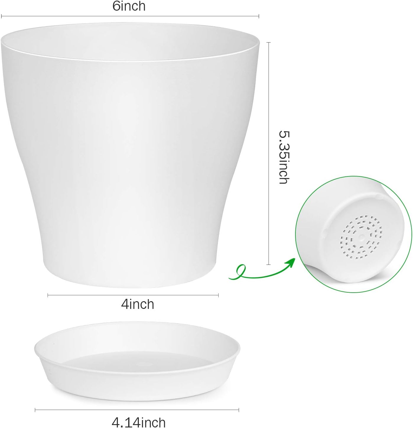 HOMENOTE Plant Pots, Set of 15 Plastic Planters with Multiple Drainage Holes and Tray 6 inch Indoor Plant Pot for All Home Garden Flowers Succulents, Cream White : Kitchen & Dining