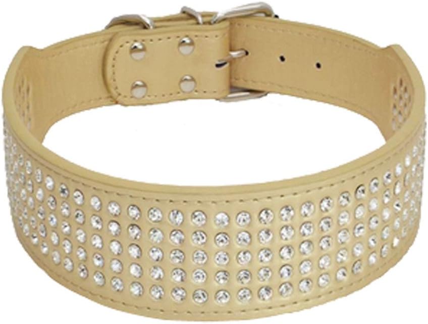 BTDCFY Rhinestones Dog Collars2" Wide Crystal Diamonds Studded PU Leather 5 Rows