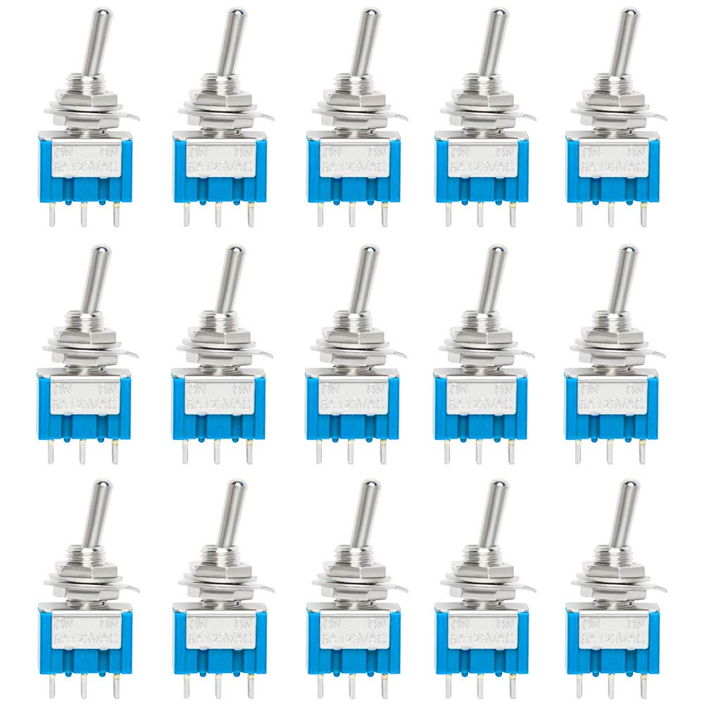QitinDasen 15Pcs Premium 6A / 125VAC Mini Toggle Switch, 3 Pin 2 Position Locking SPDT Rocker Switch