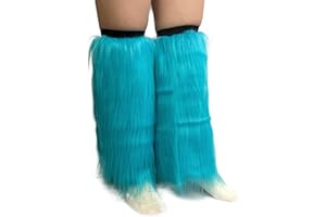 FHQHTH Fuzzy Faux Fur Leg Warmers Fur Heels Long Boots Cuff Cover has Elasticity One Pair Dionysia Boot cover Carnival 18"