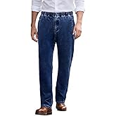 LONGBIDA Mens Elastic Waist Jeans Relaxed Fit Men's Stretch Denim Pants Business Straight Leg Trousers