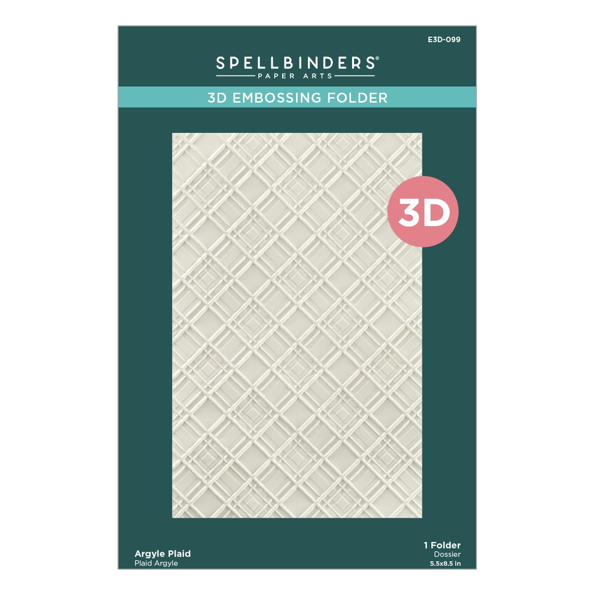 Spellbinders E3D-099 Argyle Plaid 3D Embossing Folder from The Home for The Holidays Collection