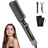 Hair Straightener Brush, 7 Temperature Settings with LCD Screen, Anti-Scald Aluminum Plates, Straightening Comb with Dual Voltage, Hot Comb with Ionic Coating, Black