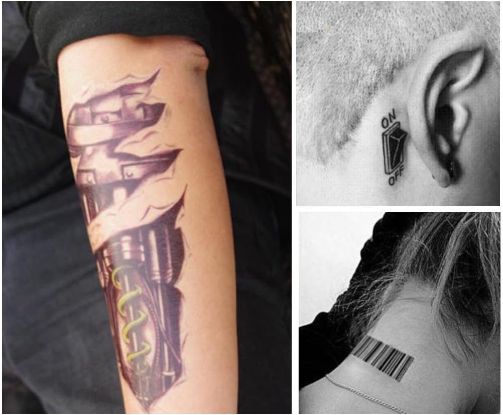 Amazon Co Jp あんたも今日から ターミネーター 機械系 Tatoo シール ステッカー ３枚セット 内蔵機械 スイッチ バーコード Elefang特製取扱説明書付 スポーツ アウトドア