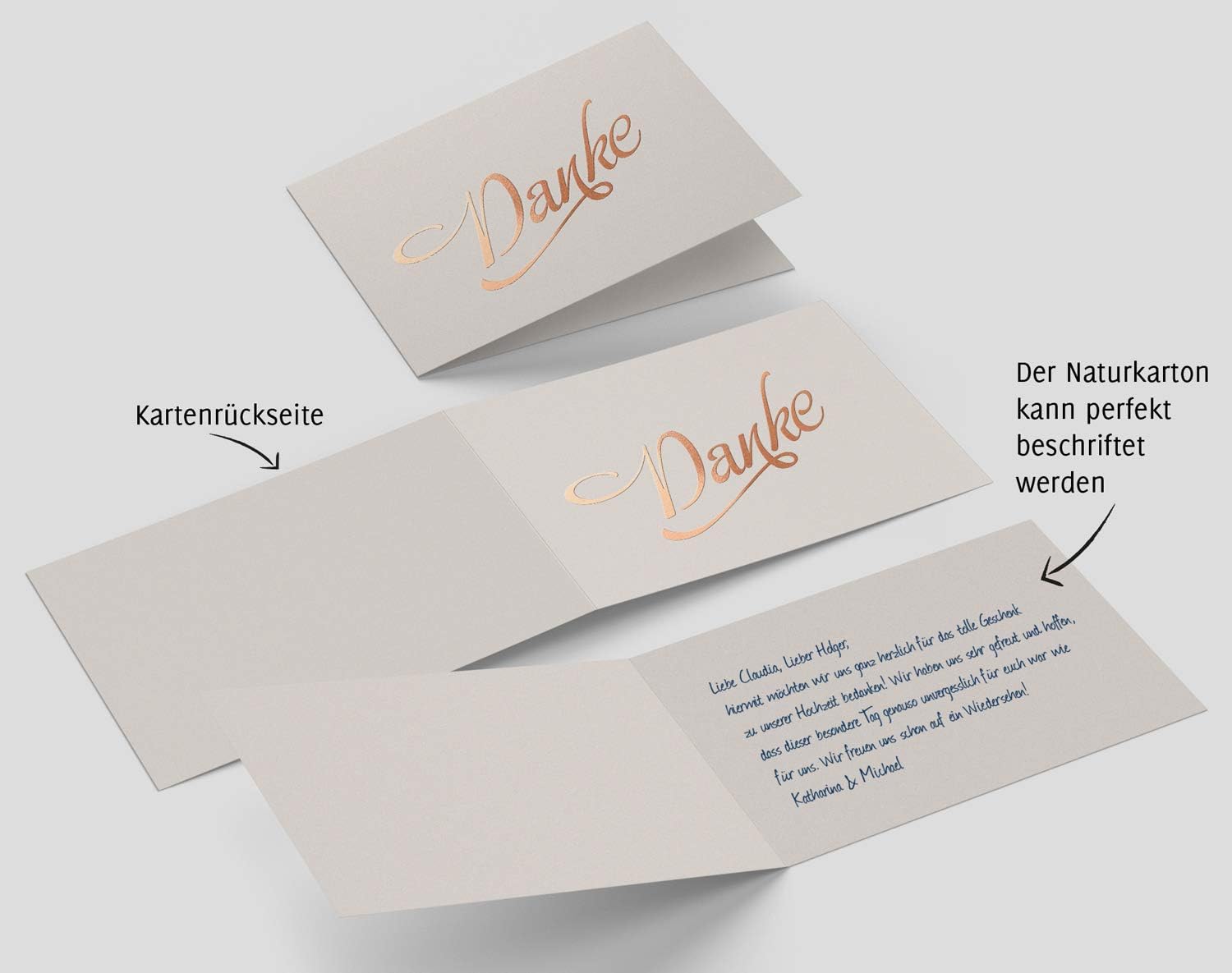 Folding Cards and envelopes: Thank You Cards with hot foil Rose Gold, Taupe, 165 x 115 mm, Stylish Thank You After Wedding - Image 5