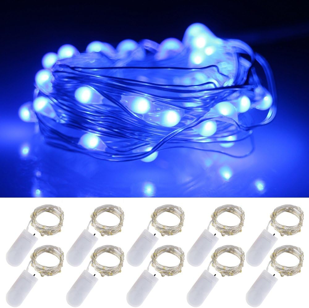 LXINGS Battery Operated Micro String Lights 10 Sets of 2M/20LEDs Silver Wire Starry Rope Fairy Bottle Light For Christmas Holiday Party Costume Wedding Centerpiece Decoration(Blue)