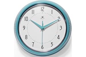 Infinity Instruments LTD. Retro 9 inch Silent Sweep Non-Ticking Mid Century Modern Kitchen Diner Wall Clock Quartz Movement Retro Wall Clock Decorative (Turquoise)…