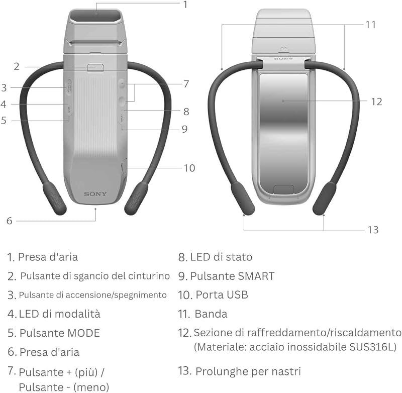 Sony REON POCKET PRO Plus, dispositivo indossabile per raffreddamento e riscaldamento, controllo intelligente della temperatura, flusso d'aria silenzioso,fino a 15 ore di autonomia, mani libere,comodo