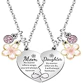COLORFUL BLING Mother Daughter Heart Matching Pendant Necklace Set Adjustable Link Chain Flower Necklace for Mom Women Jewelry Mothers' Day Birthday Christmas Gifts