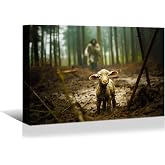 YONICA Jesus Wall Art Running After Lost Lamb 24 X 18 Inch - Christian Canvas Giclee Print Wall Art, Ready to Hang for Church, Room, Bedroom, Office Religious Artwork Decor (Landscape)