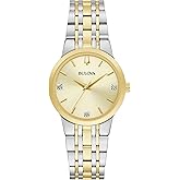 Bulova Ladies' Modern Two-Tone Stainless Steel 3-Hand Quartz Watch, Diamond Accent Gold Dial Style: 98P224