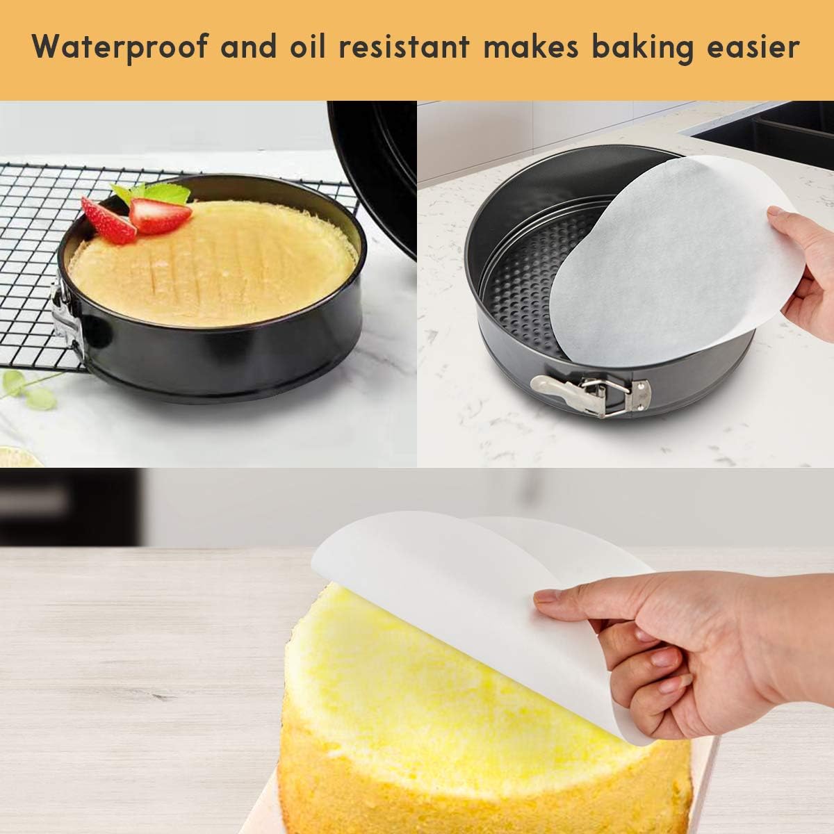 vplus Springform Pan Set, 3 Pieces Nonstick Bakeware Set Cake Pan Set with 50 Pcs Parchment Paper Liners: Kitchen & Dining