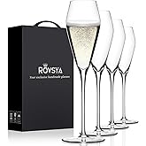 Champagne Flutes Glasses Set of 4, Hand Blown Crystal Wedding Flutes Glass, Ideal for Weddings, Anniversaries, Christmas, Special Days, 10.5 inch, 7.5 oz, Clear