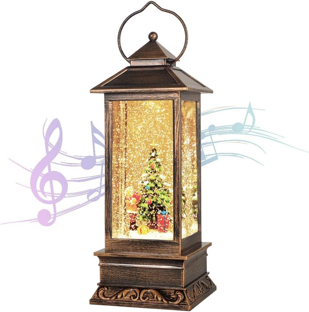 Snow Globes - Christmas Snow Globe Lantern Crystal Glitter Lantern Features 8 Songs and 6-Hour Timer Function Ideal for Holiday Decorations and Gifts USB and Battery-Powered Snow Globe (Christmas Tree)