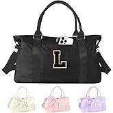 Dance Gym Duffel Bag for Teen Girls, Personalized Initial Travel Weekender Bag,Cute Overnight Carry On Duffle for Women,Sports Travel Cheer Bag,Monogram Christmas Gifts for Tween Preppy(black-L)