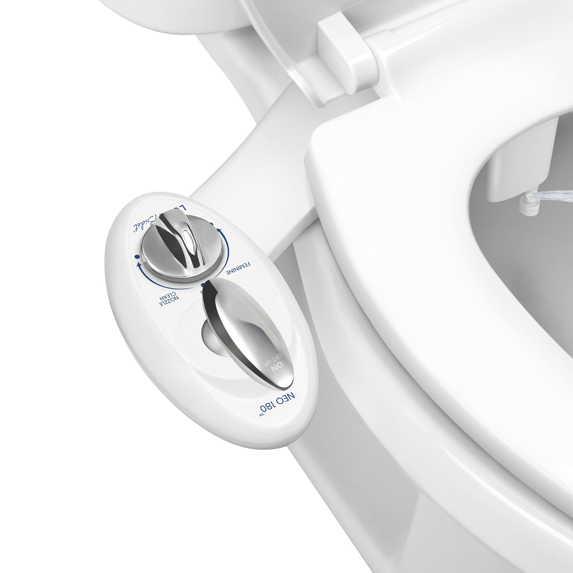 LUXE Bidet NEO 180 - Self Cleaning Dual Nozzle - Fresh Water Non-Electric Mechanical Bidet Toilet Attachment (White and White)