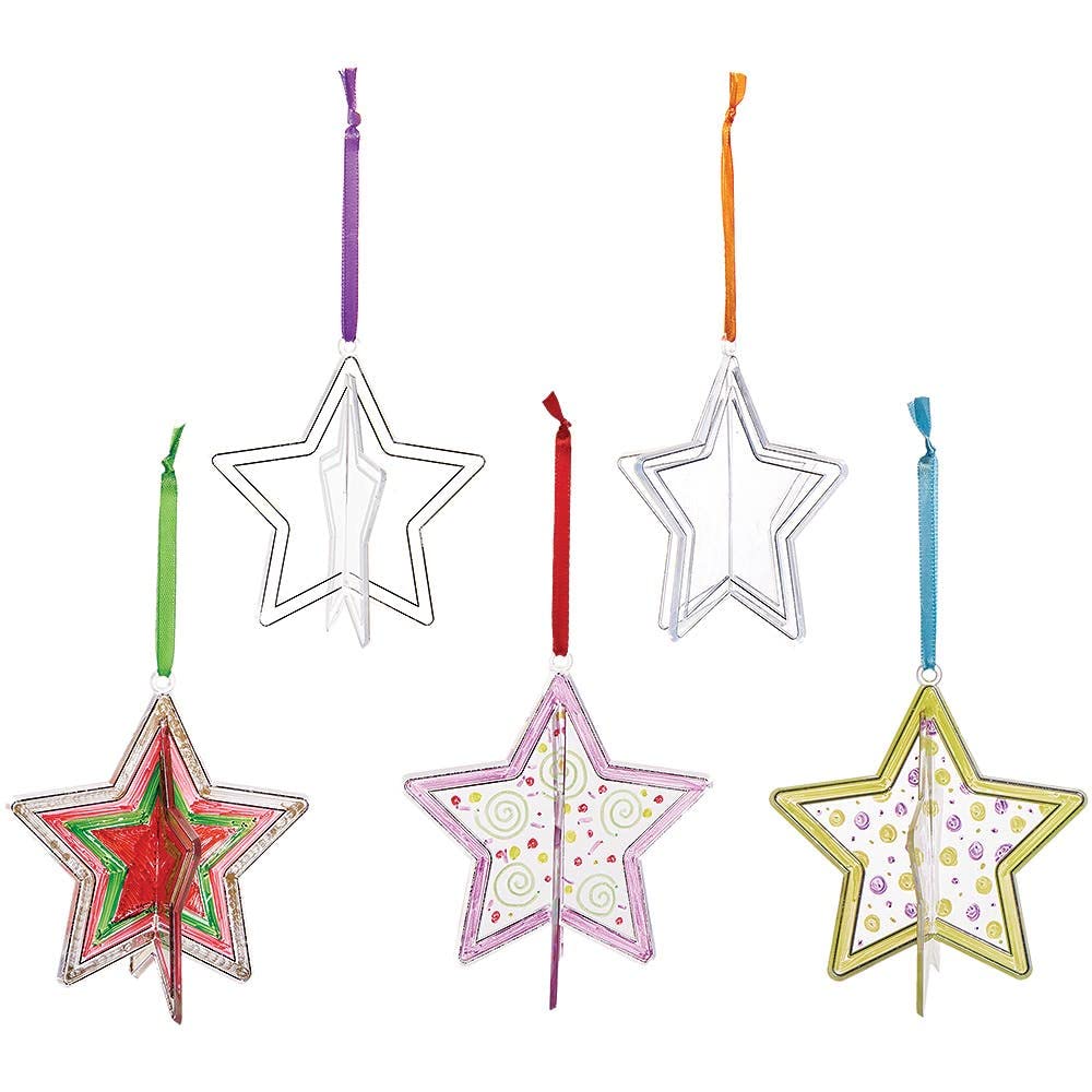 Baker Ross FX268 Star 3D Suncatcher Decorations - Pack of 5, Kids Christmas Decoration Craft Kit, Arts and Crafts for Kids