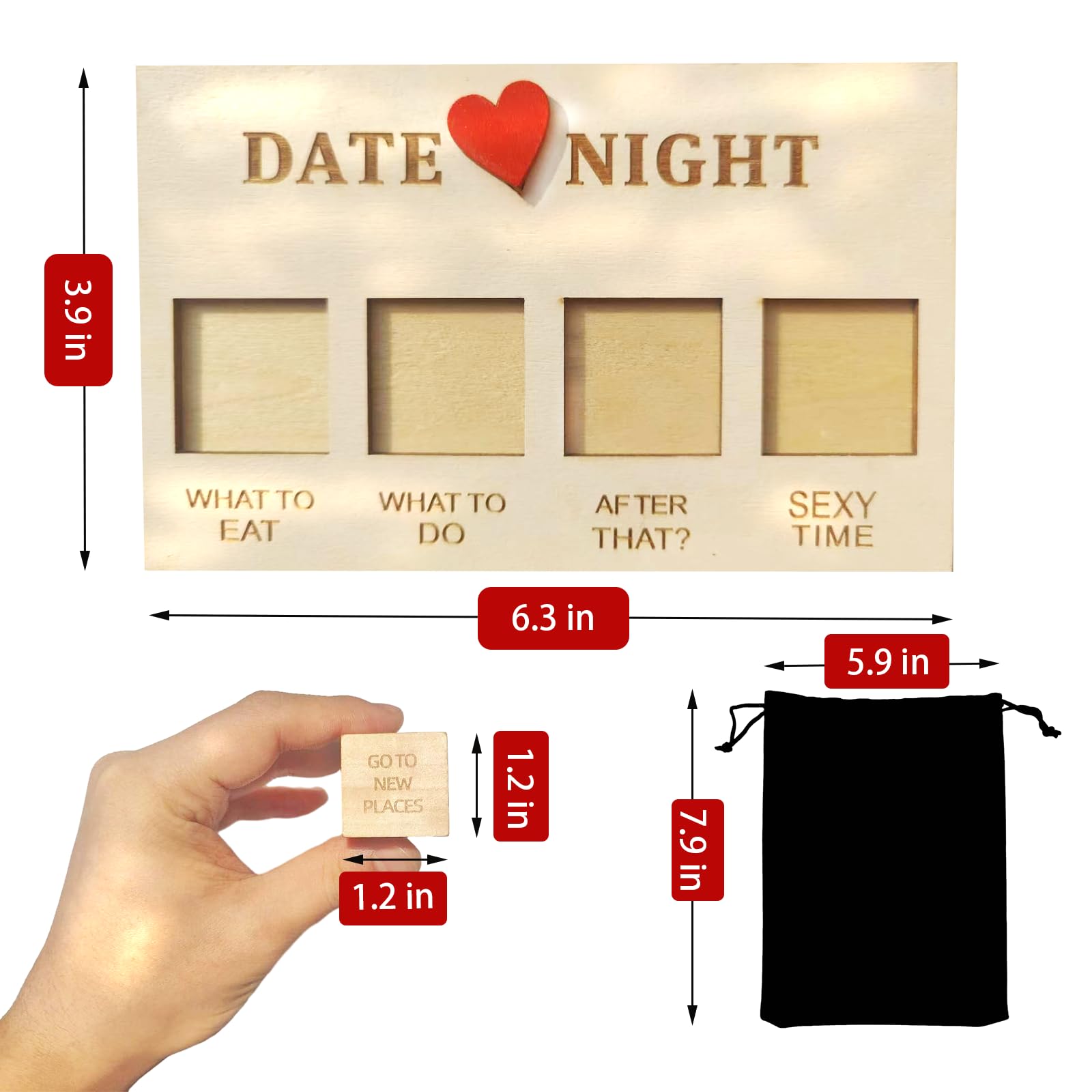 Date Night Dice, Wooden Couples Decision Dice for Him and Her, Date Night Ideas for Girlfriend or Boyfriend - Valentine's Day Anniversary Games Christmas Birthday Gifts for Husband Wife