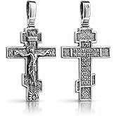 925 Sterling Silver Orthodox Cross Necklace for Men Women - Handmade Crucifix Jesus Christ Pendant with Christian Prayer - Unique Religious Jewelry Gift