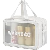 DAPOWER Travel Toiletry Bag for Women and Men, Matte Translucent Toiletry Bag with Handy Handle, Makeup Cosmetic Organizer Bag for Travel Toiletries Accessories (White-XL)