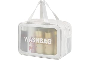 DAPOWER Travel Toiletry Bag for Women and Men, Matte Translucent Toiletry Bag with Handy Handle, Makeup Cosmetic Organizer Bag for Travel Toiletries Accessories (White-XL)
