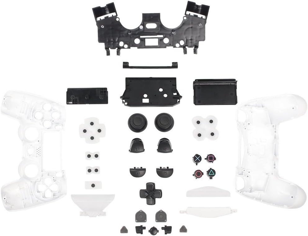 XFUNY PS4 Gamepad Skin Part Replacement Front Back Controller Shell Polished Glossy Cover Case Protective for Sony PlayStation 4 Game Controllers (White)