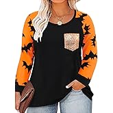 TIYOMI Plus Size Shirts for Women Long Sleeve Tops Front Pocket Shirt Round Crew Neck Fall Autumn Winter Shirt XL-5XL