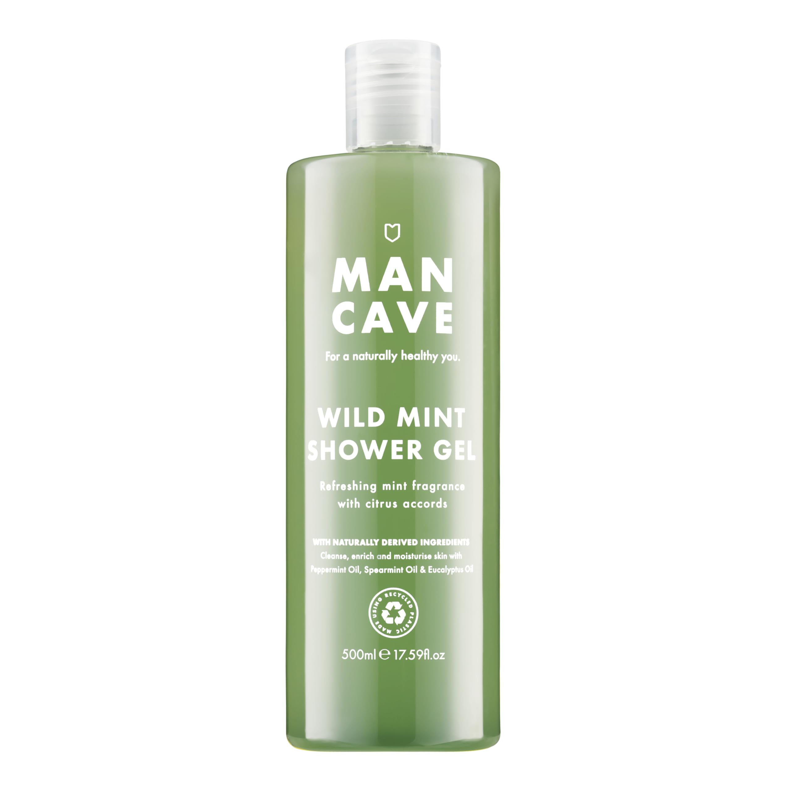 ManCave Wild Mint Mens Shower Gel, 500 ml, Body Wash, Natural Ingredients, Vegan, Eco-Conscious and Cruelty-Free, Energising Shower Gel for Men with Lemon, Peppermint, Eucalyptus, Body Wash for Men