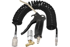 Qolekog Air Blow Gun kit with 16ft Long 8mm OD Coil PU Air Hose Air Duster Blow Gun Kit (Black)