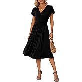 GRECERELLE Spring Summer Dress for Women Casual Ruffle Short Sleeve Wrap V-Neck Dress