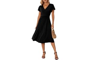 GRECERELLE Spring Summer Dress for Women Casual Ruffle Short/Long Sleeve Wrap V-Neck Dress with Pockets