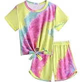 Arshiner Girls 2 Piece Outfits Summer Clothes Short Sleeve Tops and Paperbag Waist Shorts Set Cute Outfits 5-14