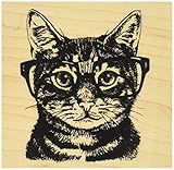 Inkadinkado Nerdy Cat Wood Stamp for Scrapbooking, 3'' L x 3'' W