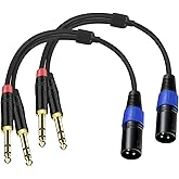Jozzai 2Pack 6.35mm Dual TRS to XLR Male Cable for Microphone, Mixer, Amplifier, 1.5 FT, 1/4 TRS to XLR Audio Cable, Y Splitter Patch Cord, 3-Pinxlr to Dual 1/4 Male Converter Adapter Cable