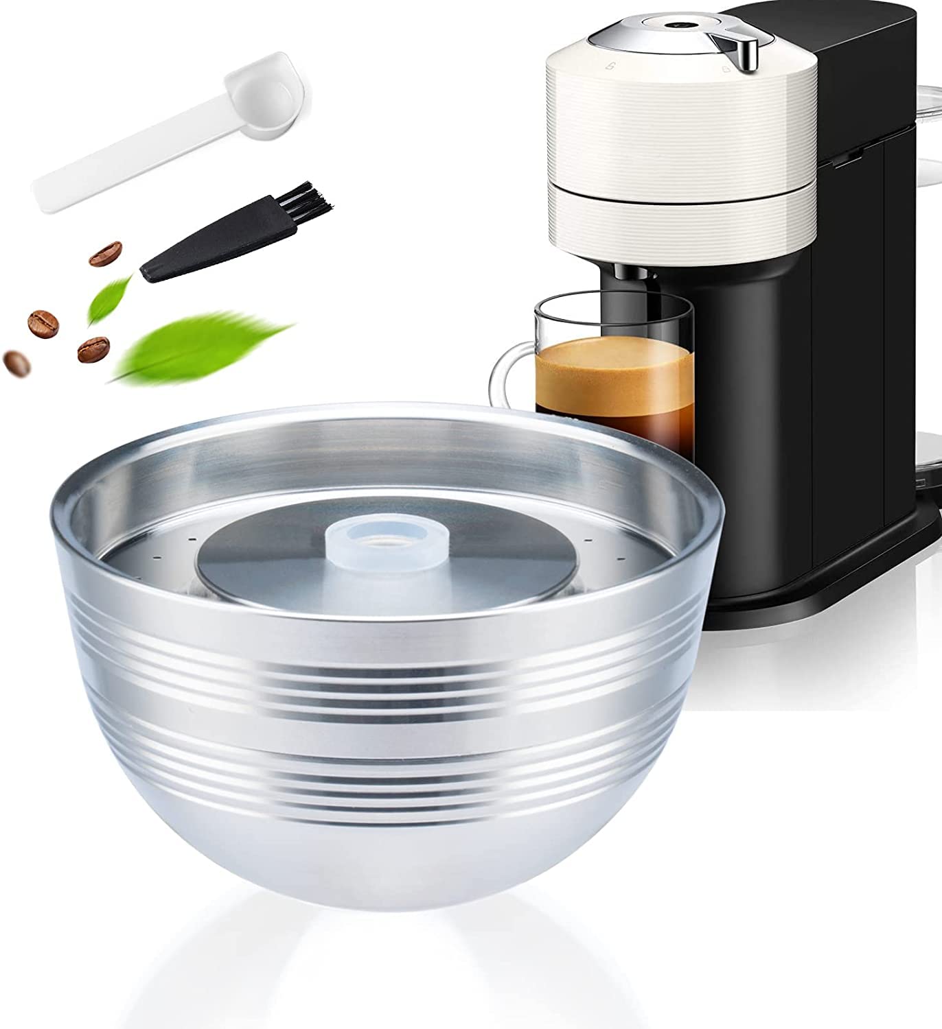 RECAFIMIL Reusable Coffee Pods Compatible with Nespresso Vertuo Next Machines Stainless Steel Refillable Coffee Capsule Filter, Use with 230ml Original Capsules(NOT Including Original Capsules)