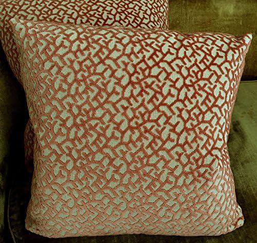 Cowtan &amp; Tout Velvet Epingle Fabric Custom Designer Throw Pillows Coral Buff Set of 2 New