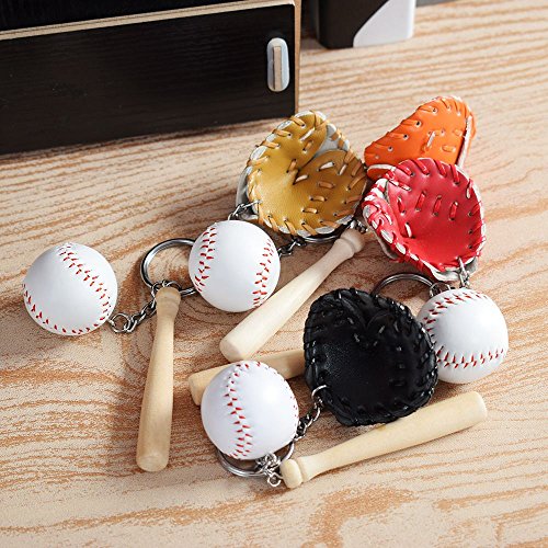 ISKYBOB 4 Pack Mini Baseball Bat Glove Shaped Keychain Creative Keyring Pendant Gift - Thumbnail 2