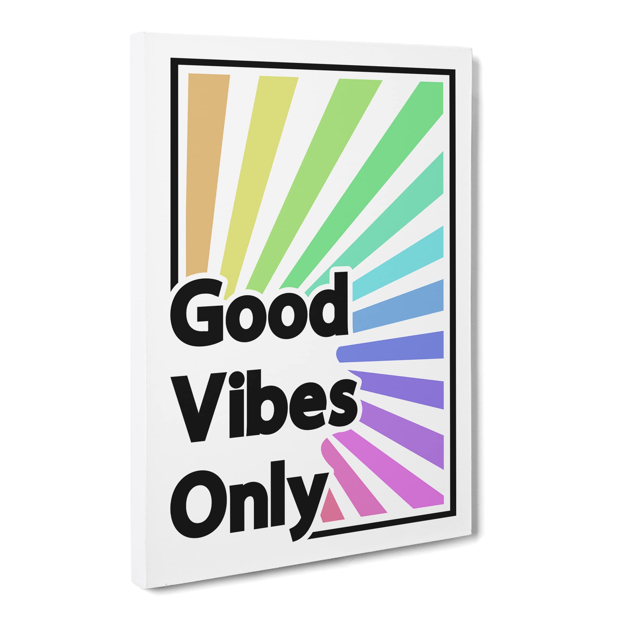 Good Vibes Only Rainbow Typography Quote Canvas Print | Gallery Wrapped 30mm Frame Wall Art | 20x14 inches | Ready to Hang | Modern Typography Picture | Living Room Bedroom Lounge Office