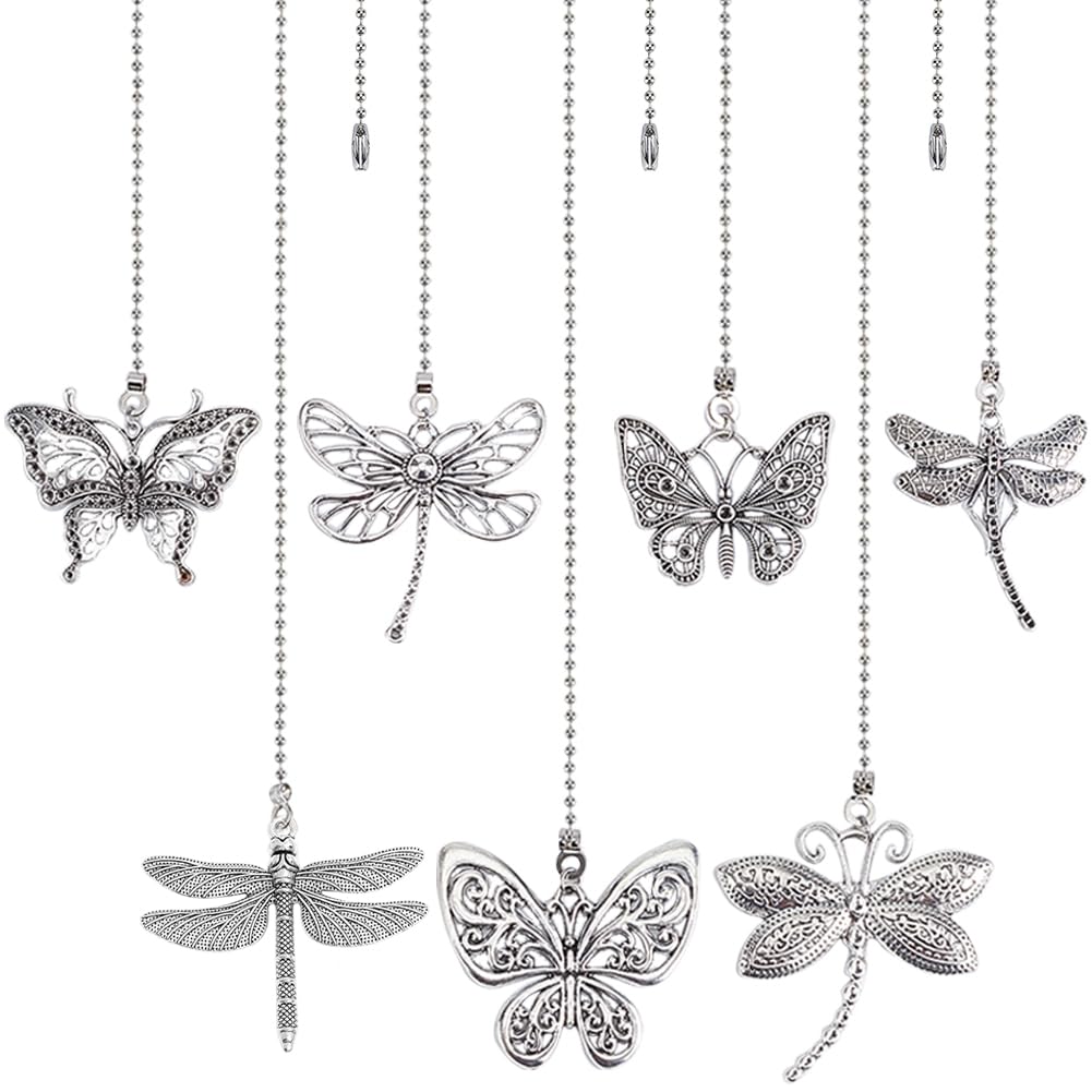 CRASPIRE 8 Style Butterfly Dragonfly Ceiling Fan Pull Chain Extender Charm Pendant Adjustable Decorative 12.6 Inch Extension Connector Ball Bead Cord Replacement Hanging Ornaments for Lighting Lamp