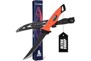 TAN REN Fillet Knife for Fish 6 inch, Flexible Fishing Knife for Filleting and Cleaning, Non-Slip Handle Stainless Steel Filet Knives with Sheath, Ideal for Boning & Filleting Fish