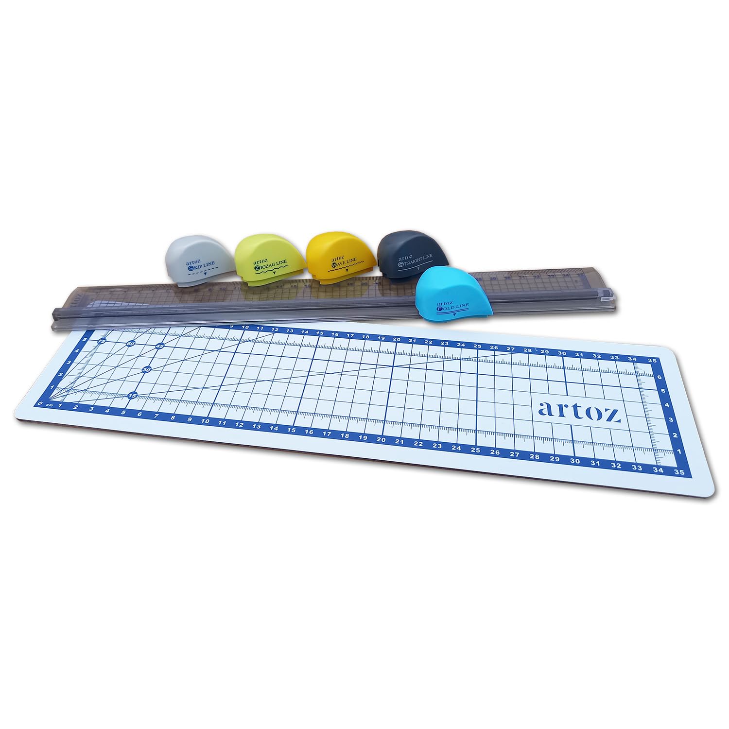 ARTOZ Artoz ruler cutting set, 7-piece cutting machine for paper and cards including cutting mat, cutting, folding, perforating ideal craft tool