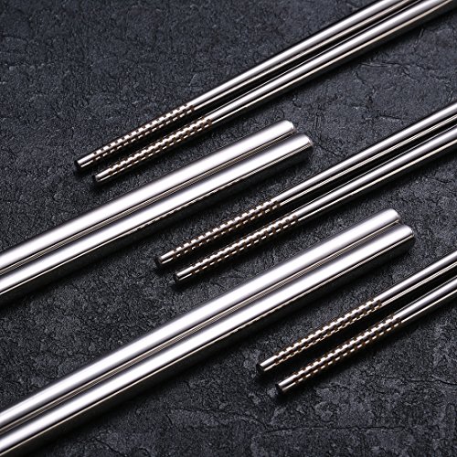 image for DEVICO 10-Pairs Metal Steel Chopsticks 18/10 Stainless Steel Flatware 